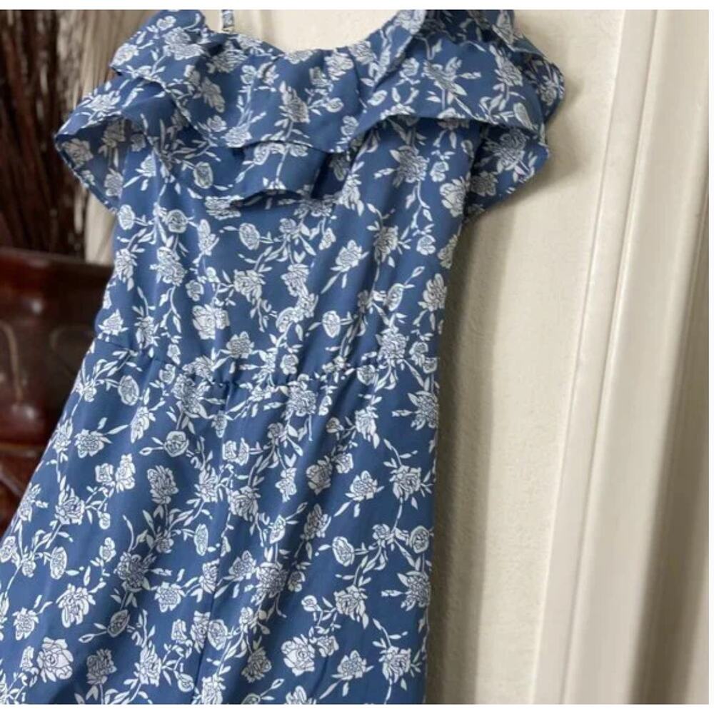 NWT Blue White Floral Spaghetti Strap Flowy Wide Leg Pantsuit Jumper Jumpsuit XL - Picture 8 of 16
